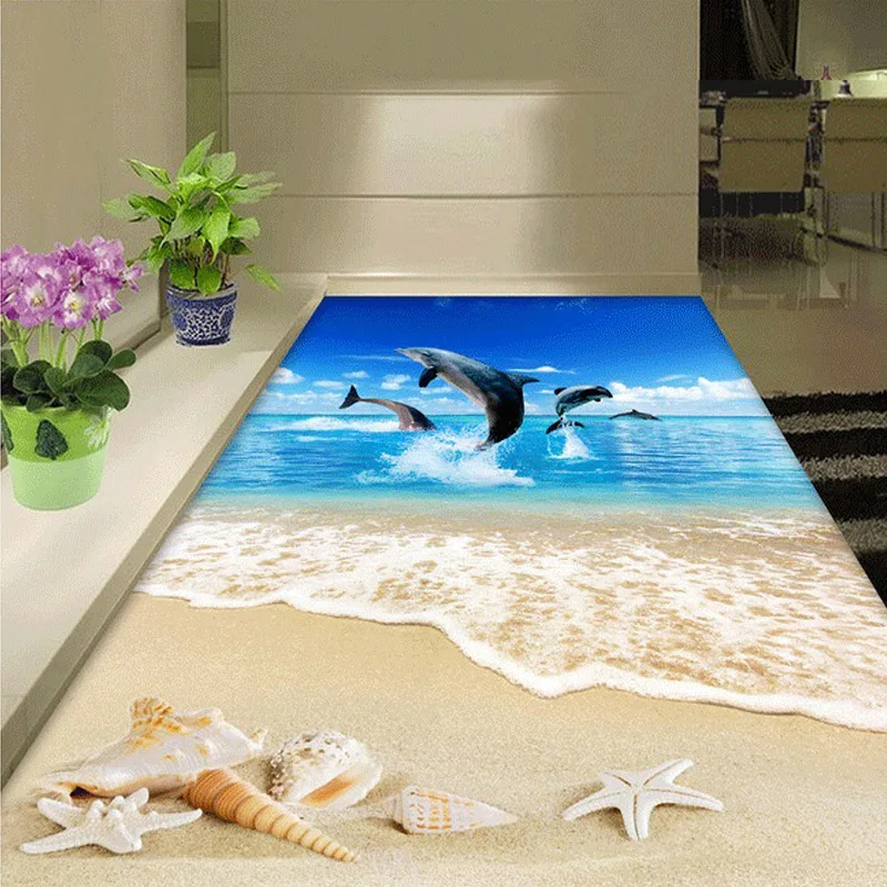 Пользовательские 3D напольные обои, пляжные ракушки, морская звезда, дельфин, гостиная, искусственный декор, самоклеящиеся Настенные обои от AliExpress WW