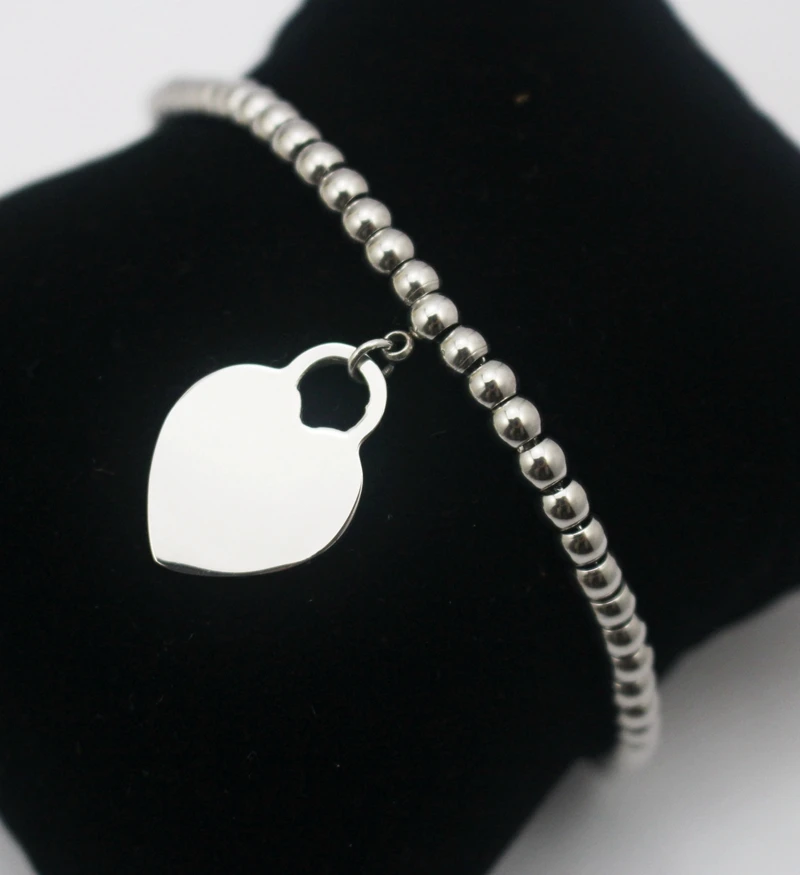 Новые дизайнерские нержавеющая сталь браслет из бисера с сердечко серебряного