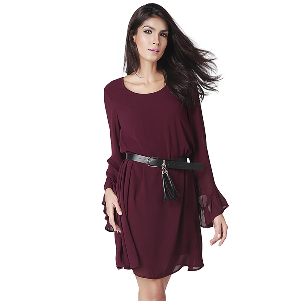 Женщины Мода Sexy Спинки Лето Элегантный Раффлед Рукава Шифон Платье|chiffon dress|dress