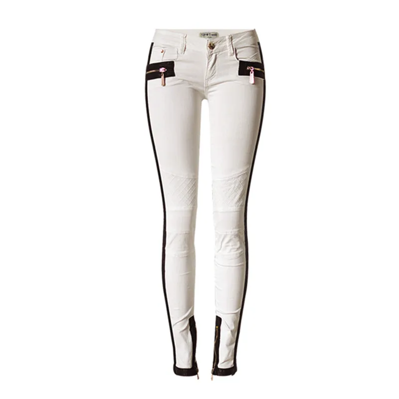 Низкая Талия Тонкий Стрейч Брюки Сращивание Кожа Сетка Вышитые для Женщин |