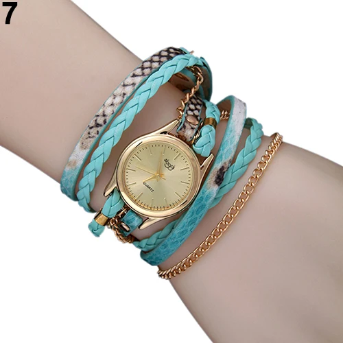 Для женщин модные Многослойные Плетеный Искусственная кожа ремень Кварц Браслет