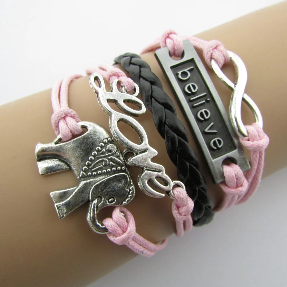 Модные браслеты i Believe The Word Elephant Love цепочки из воска браслеты с подвесками для женщин ювелирные изделия