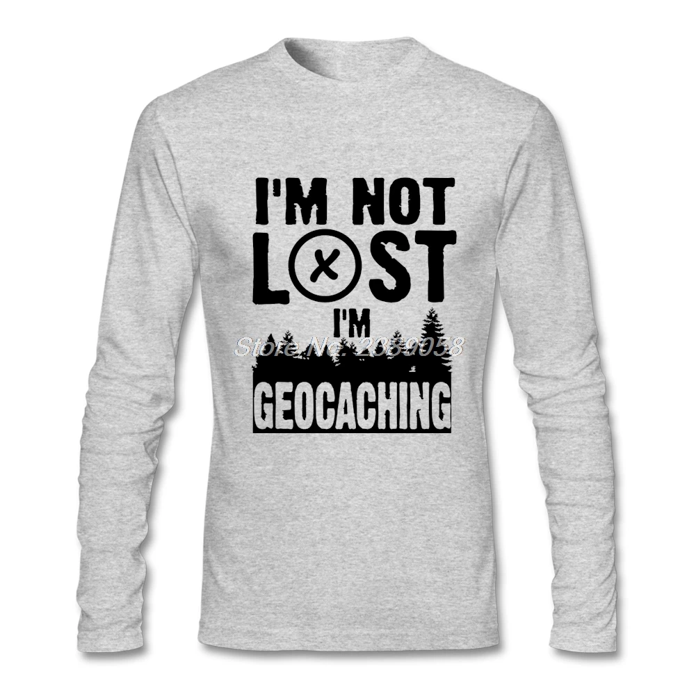 Мужская футболка с принтом Geocaching роскошная длинными рукавами и вырезом лодочкой