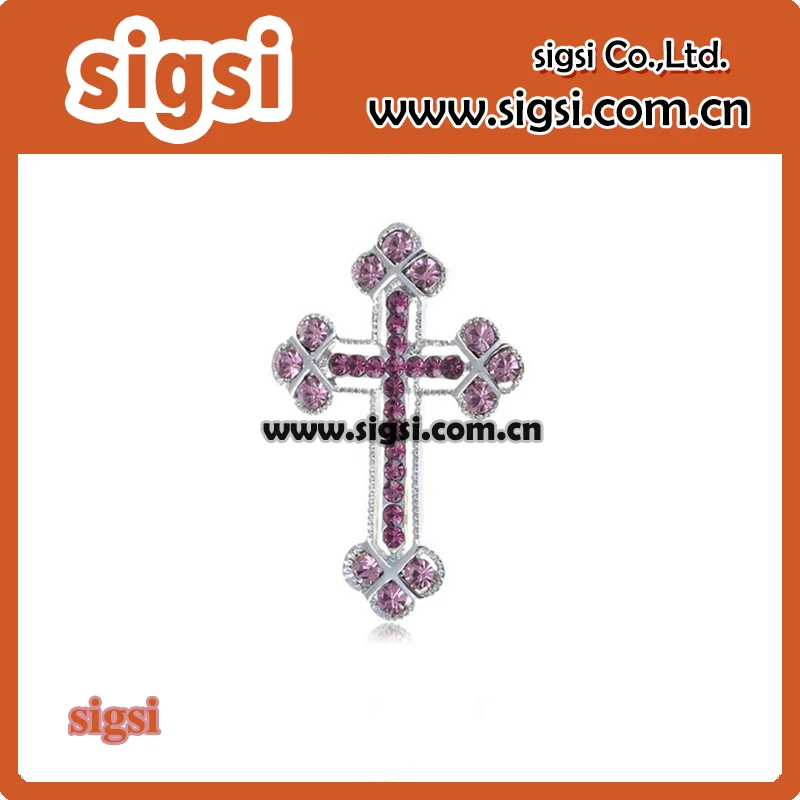 100pcs/lot 45mm Cute Purple Crystal Cross Detail Pin Rhinestone Brooch | Украшения и аксессуары
