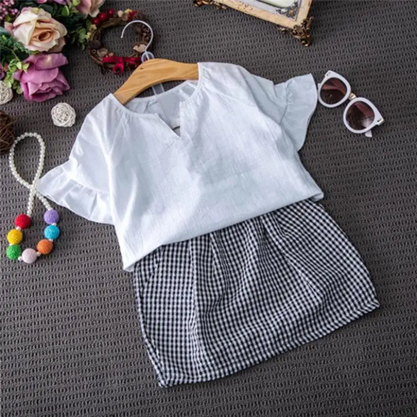 От 2 до 6 лет Лидер продаж клетчатая Одежда для маленьких девочек комплект из