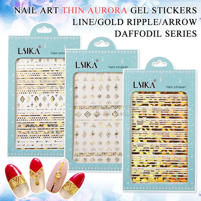 1 лист/лот LSIKA модные ногти Красота поставка тонкая линия Золотая Рябь