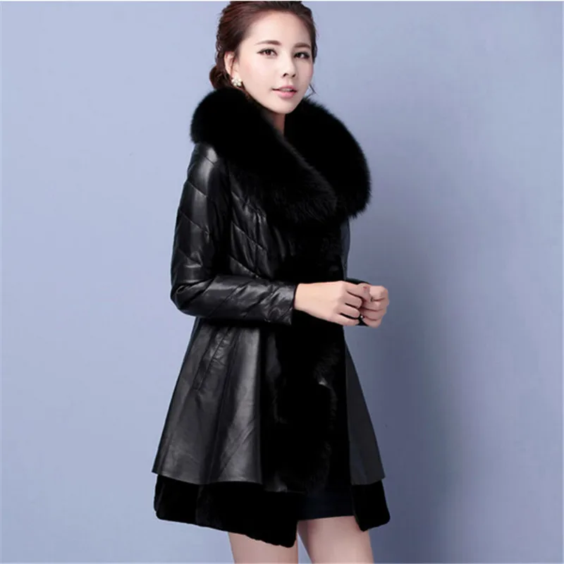Warm coat Leather garment Down jacket Women Winter coat Large size Fox collars Eiderdown cotton Fashion PU Winter coat BN1428 enlarge