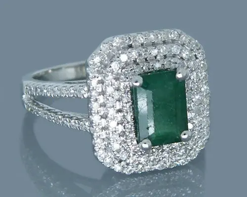 Классическое кольцо с натуральным изумрудом 14 k золото Твердые реальные бриллианты для больших Вечерние