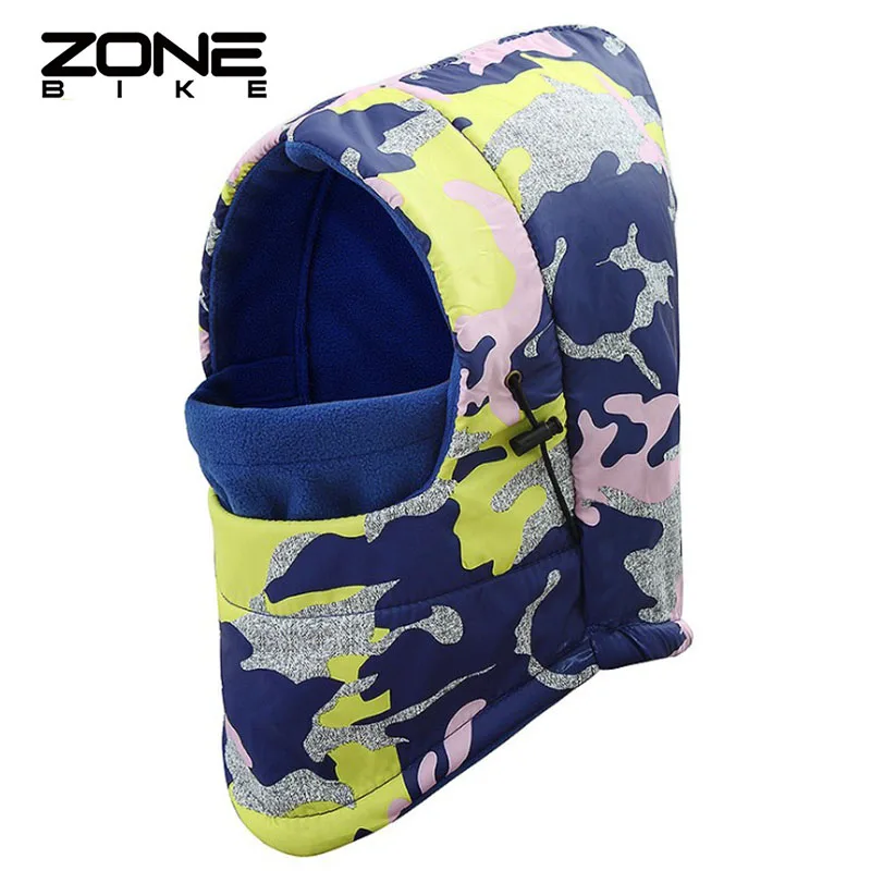 Pink camo ZONEBIKE непромокаемая зимняя теплая шапка для езды на велосипеде, теплая флисовая хлопковая Ветрозащитная маска для лица, Балаклава для сноубординга, спортивный шарф - Цвет: Pink camo