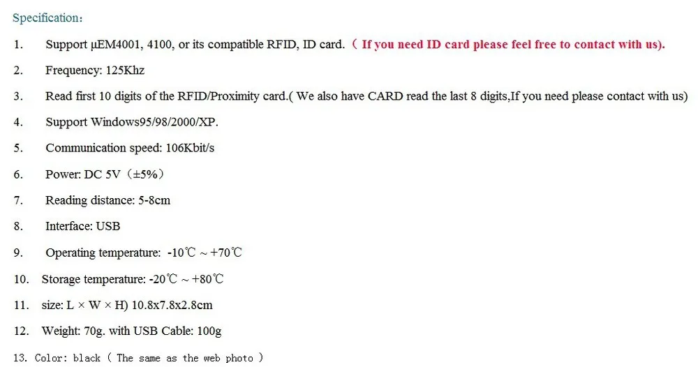 Пустой без Windows 125 кГц USB RFID Бесконтактный датчик приближения Смарт ID Card Reader EM4100