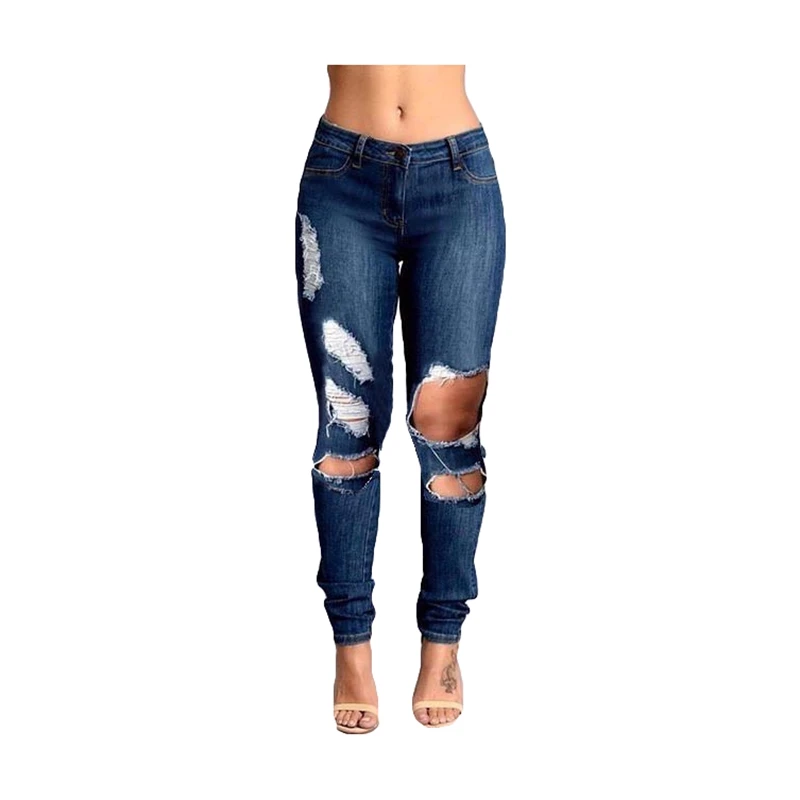 PADAUNGY New Women's Jeans Ripped High Waist Jean Trousers Plus Size Women Jeggings S-XXL Hole Denim Pants Slim Pantalon Femme |