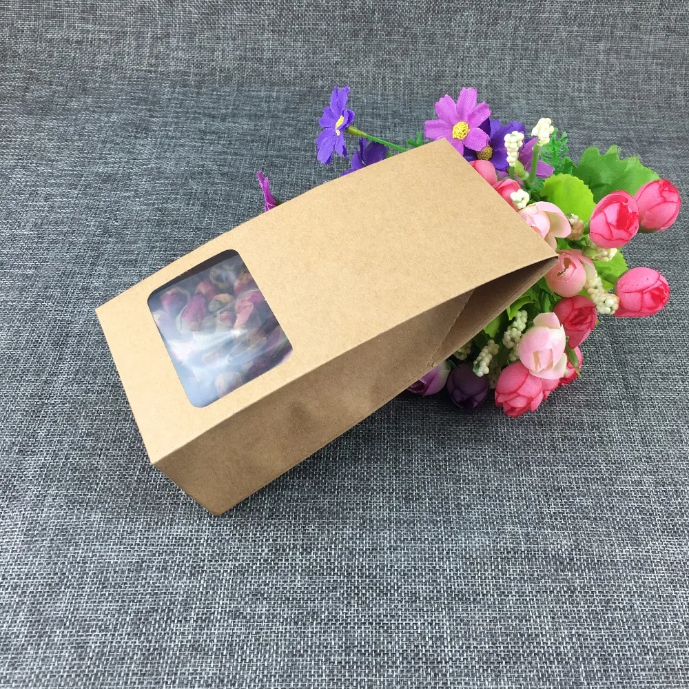 16*8*5cm 50PC/Lot Kraft Paper Candy Bag Rectangle PVC Clear Box Blank Jewelry Package Boxes For Candy/Bake Accept Custom Logo | Украшения и