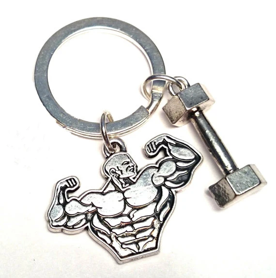 12 шт./лот брелок для бодибилдинга штанга Шарм ювелирные изделия подтяжка веса