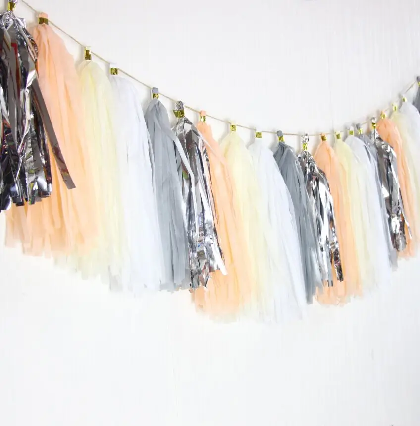 16 шт цвета слоновой кости персик серебро кисточкой баннер вечеринка Декор