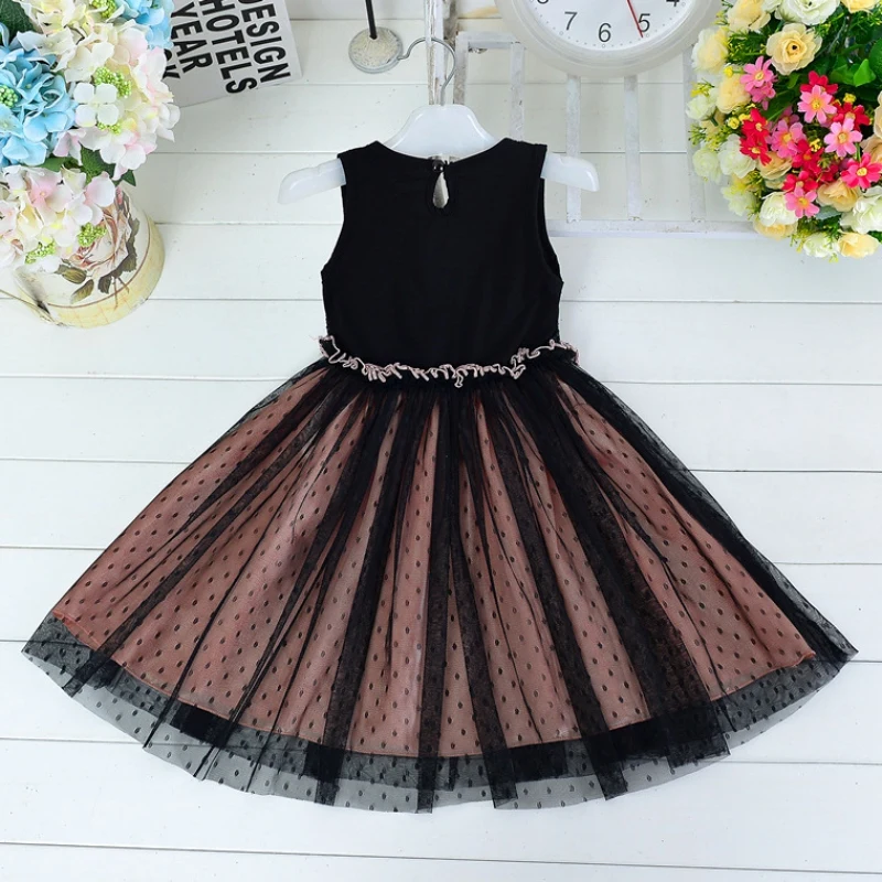 Хлопковое нейлоновое бальное платье без рукавов с круглым вырезом и блестками