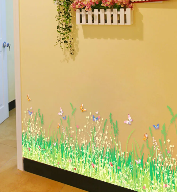 Cartoon Rabbit Flowers Butterfly Wall Art Mural Border Sticker Skirting Line Decor Poster Graphic Boys Girls Room | Дом и сад