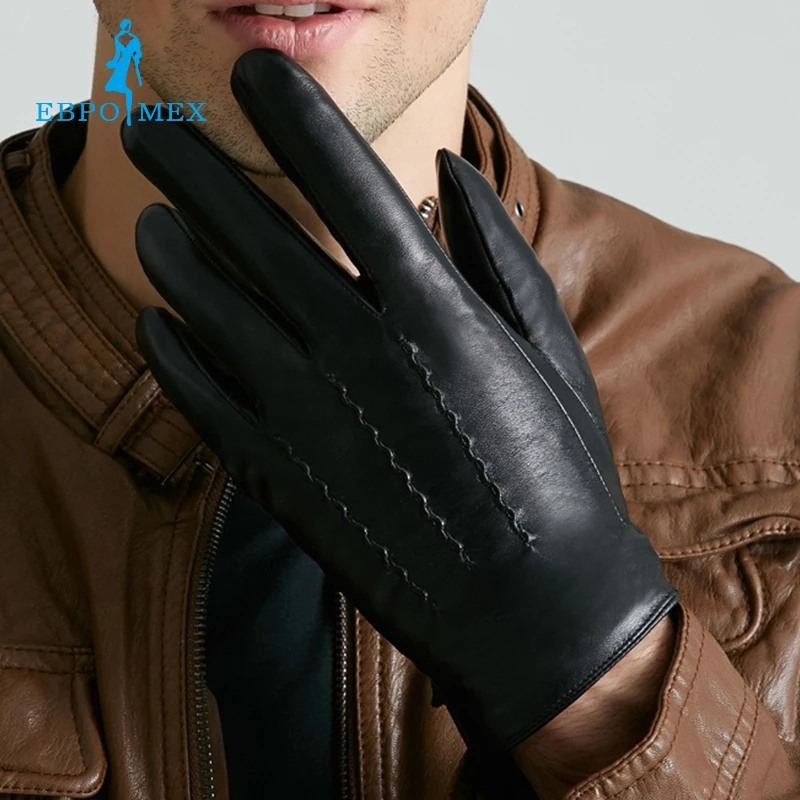 Хорошо продаются Перчатки мужчин, натуральная Кожа, кожа мужские перчатки, мужские черные перчатки, Теплый подкладка, Кожаные перчатки мужч... от AliExpress WW