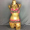 hot pink Сексуальный костюм для танца живота, ручной работы, танцевальный костюм, набор для выступлений, 6 цветов, 3 штуки(бюстгальтер, пояс и ожерелье - Color: hot pink