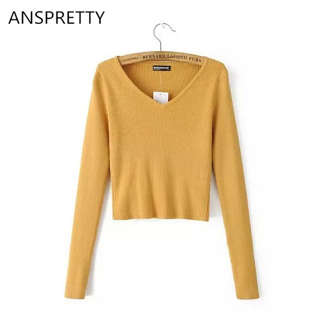 Anspretty/Одежда для женщин Весенняя трикотажная укороченная футболка с длинными