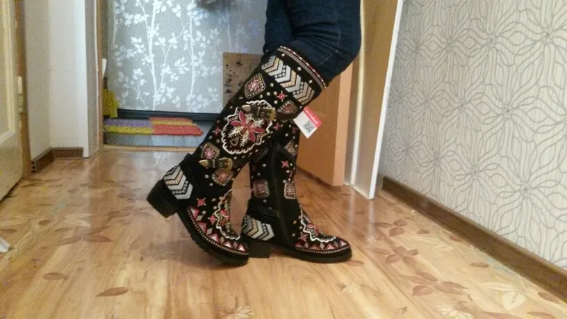 MORAZORA/замшевые сапоги из коровьей кожи женские зимние сапоги с пряжкой осенние сапоги до колена на молнии с вышивкой из яловичного спилка размеры 34-43