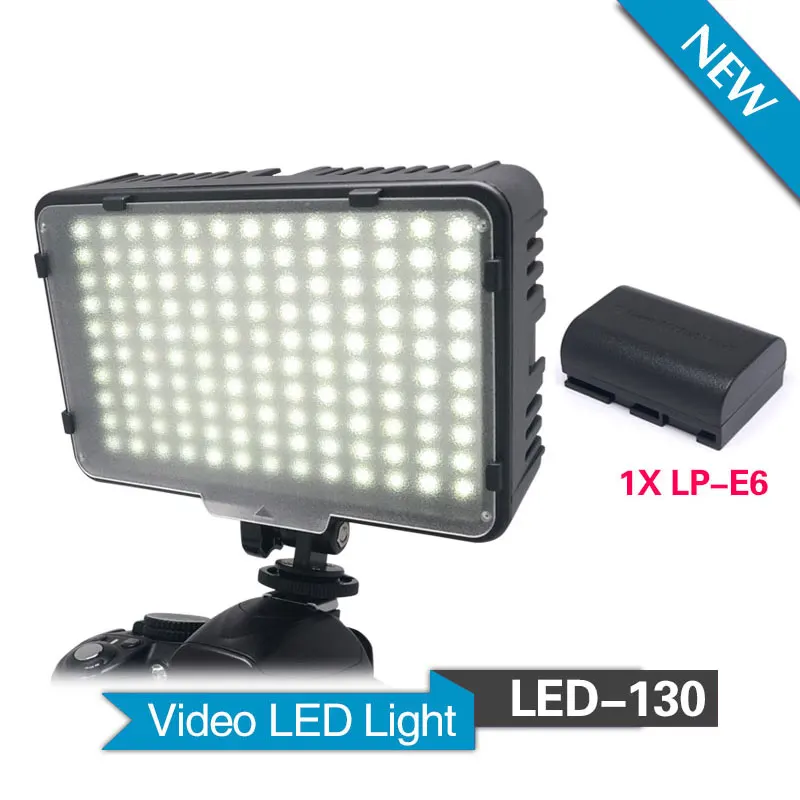 Mcoplus 130 LED Video Light with 1pcs LP-E6 Battery for Canon Nikon Sony Pentax Panasonic Samsung Olympus &amp DV Camera Camcorder |