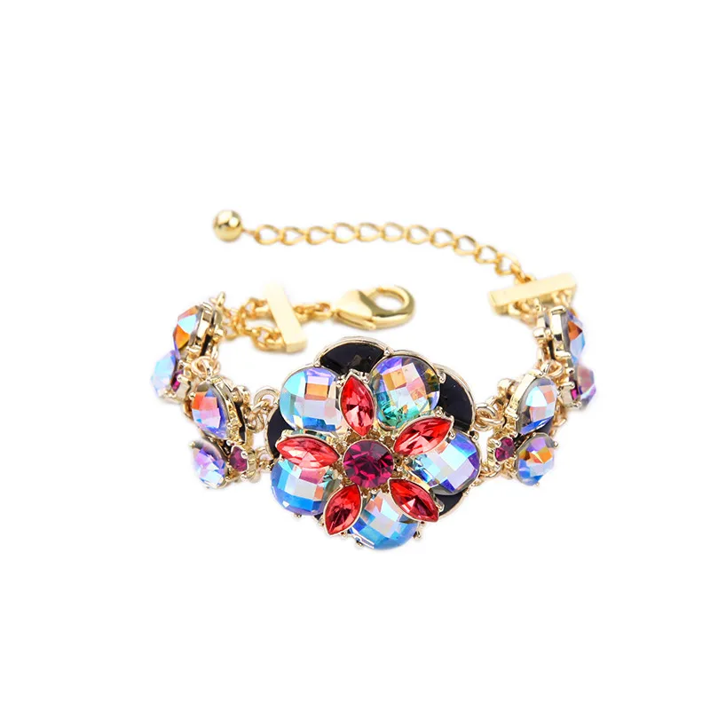 Золотой цветной браслет с большим цветком великолепный Женский массивный