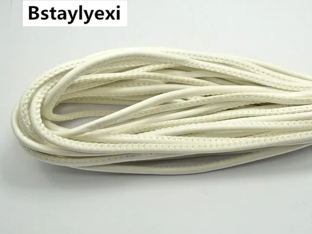 Белый прошитый круглый шнур из мягкой синтетической кожи 6 метров 5 мм