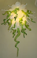 new arrival crystal led designed murano glass unique style bright white and green home decoration chain ceiling chandelier