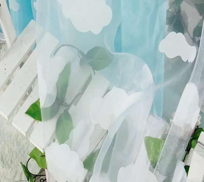 Tulle Тюль окна шторы голубое небо и белое облако скрининг ребенок sheer для спальня cortina rideaux - Цвет: Tulle