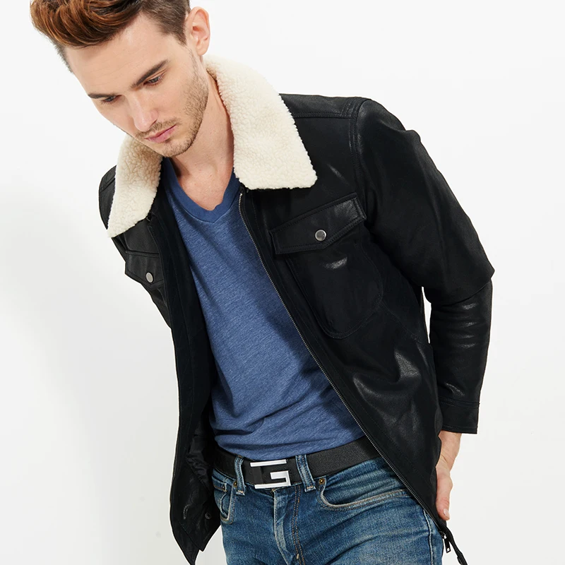 2016 мужская куртка из натуральной кожи свиной кожаная с меховым воротником хлопковые Мотоциклетные