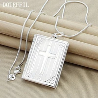 doteffil 925 sterling silver square cross photo frame pendant necklace 18 inch snake chain for woman wedding charm jewelry
