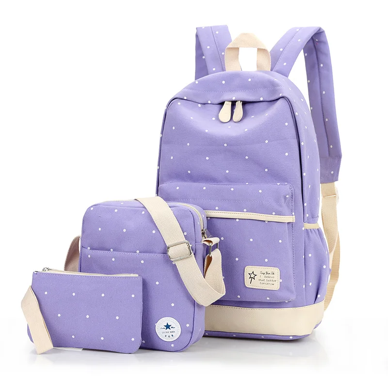 light purple YK-Leik Модный женский рюкзак в горошек, высококачественные холщовые рюкзаки для девочек-подростков, школьный рюкзак, школьные сумки, mochila - Цвет: light purple