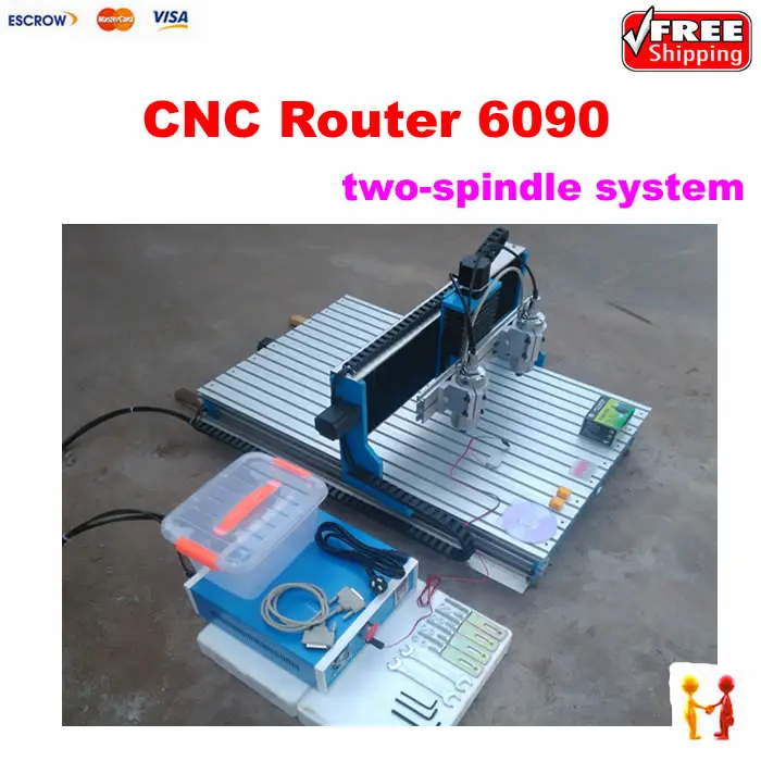 2 головки cnc router 6090 двухшпиндельный токарный станок с чпу 800 Вт для дерева металл