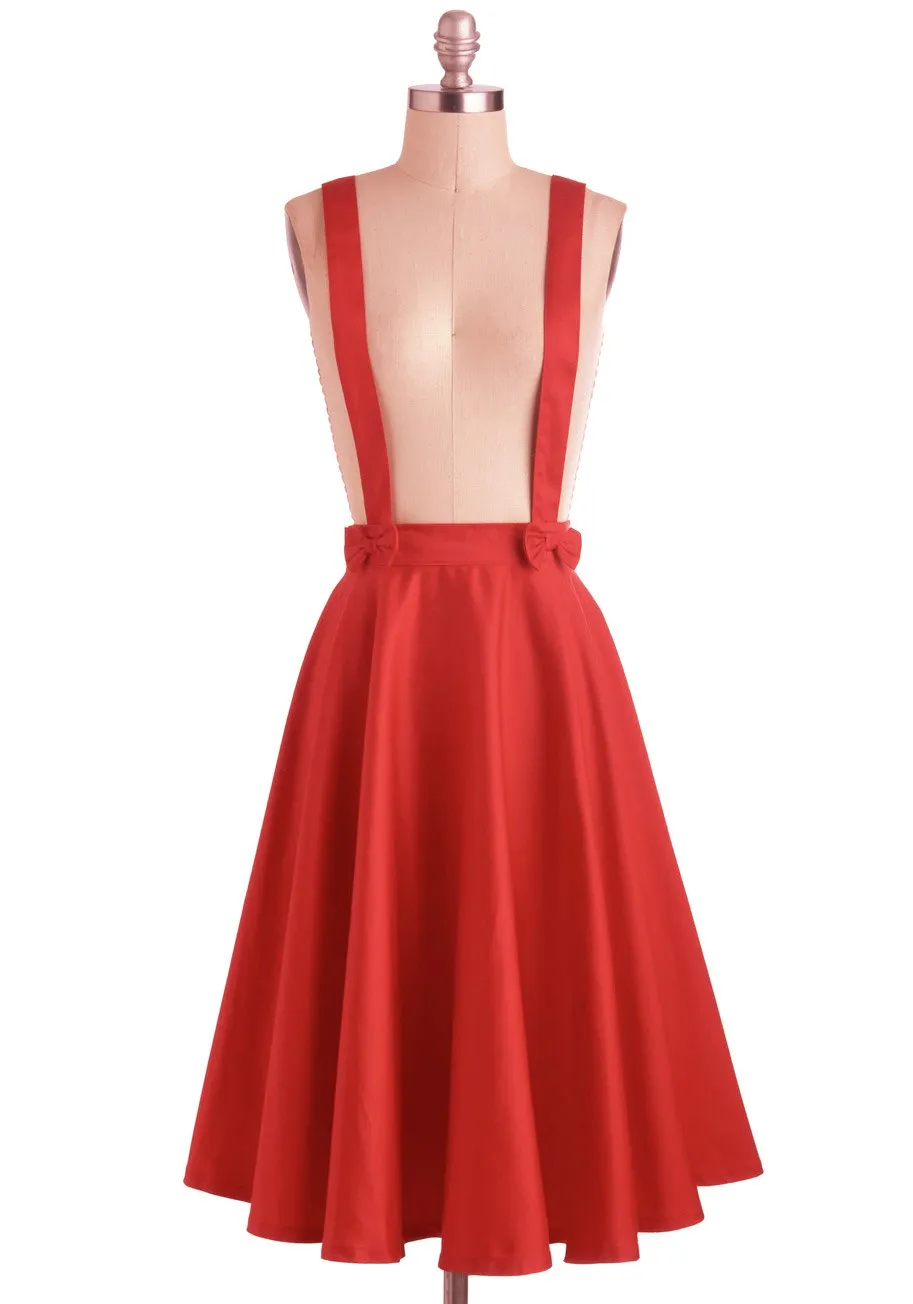 Женская винтажная юбка миди на бретелях красная с бантом в стиле рокабилли 50 х