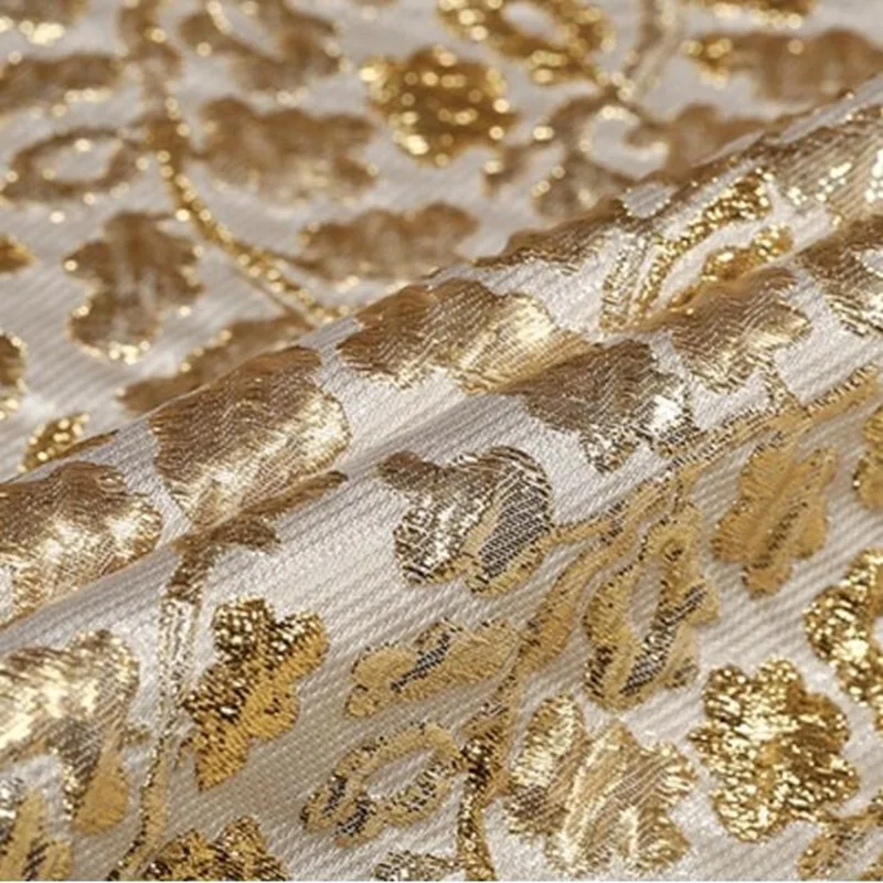 Модная парча жаккардовые ткани Золотая леска выпуклая блестящая жесткость ткань