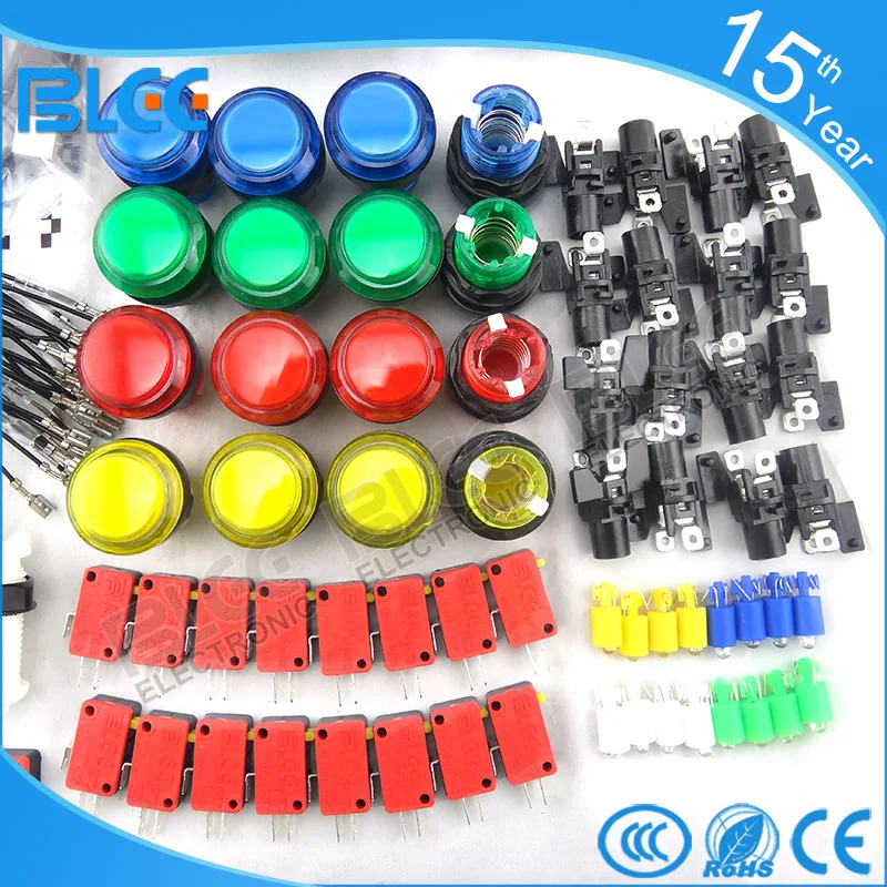 DIY arcade kit illuminated joystick 32mm pushbuttons with led microswitch 2players usb to jamma 1P 2P usa button | Спорт и