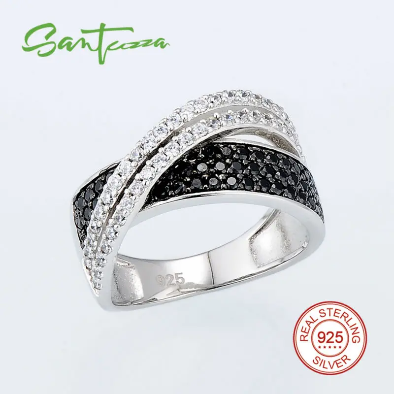 SANTUZZA серебряное кольцо для женщин, 925 пробы, серебряное модное круглое кольцо для женщин, кольцо с кубическим цирконием, вечерние ювелирные изделия