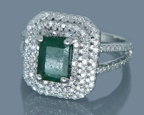 Классическое кольцо с натуральным изумрудом 14 k золото Твердые реальные бриллианты для больших Вечерние