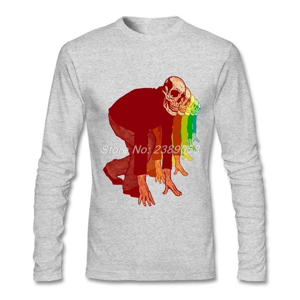 Мужская футболка с длинным рукавом Классическая изображением черепа и радуги на