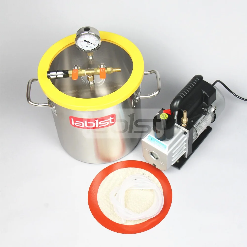 3,2 галлон(12.3л) комплект вакуумной камеры с 3CFM(1.4L/s) 110V вакуумный насос, 25 см* 25 см камера дегазации из нержавеющей стали