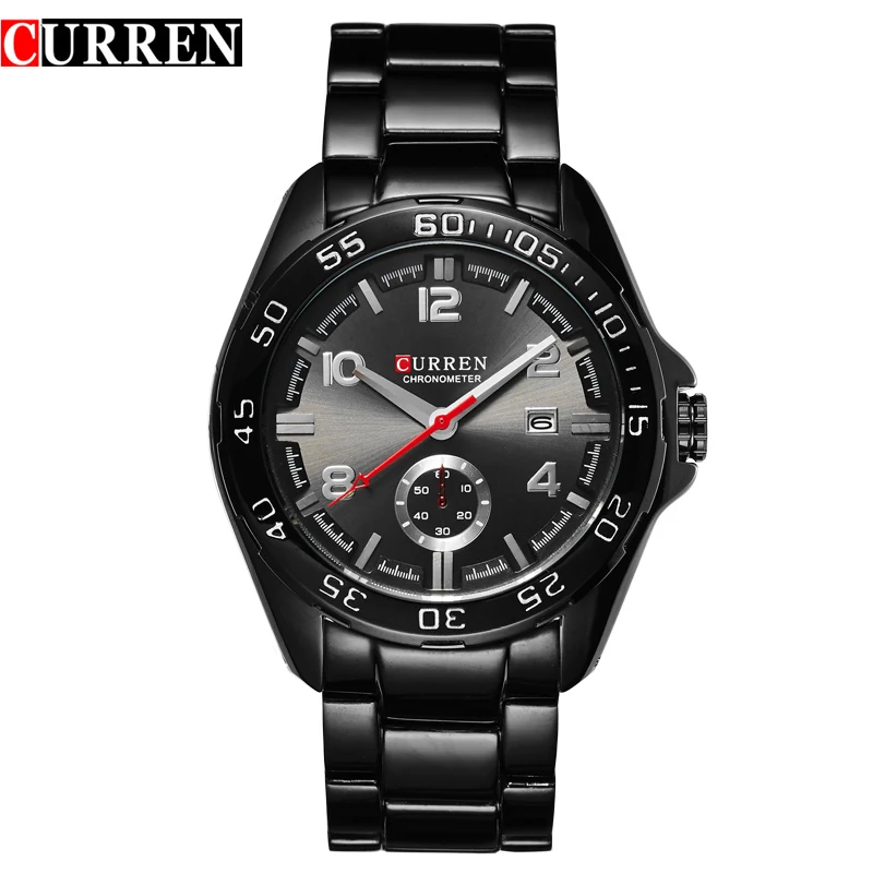 Стильный бренд CURREN цена Montre Homme белый циферблат черный стали Кварцевые часы