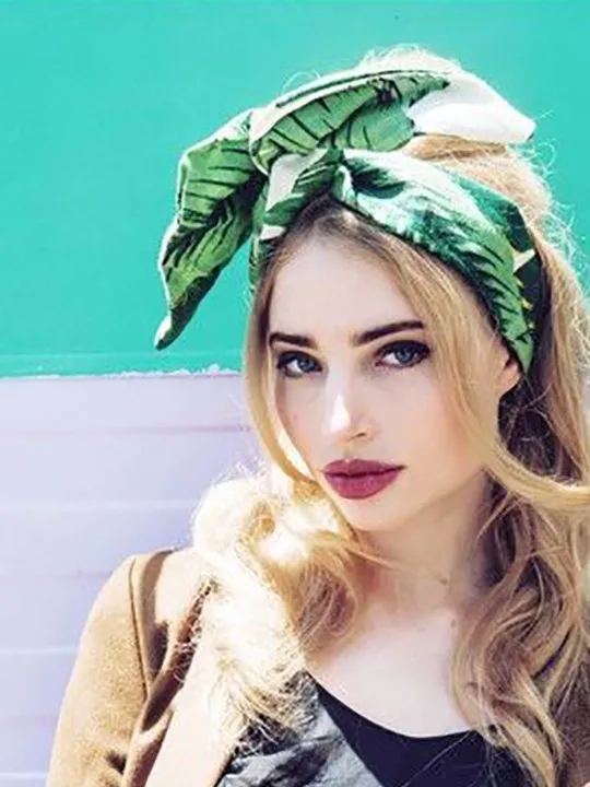 Женская винтажная повязка на голову в виде зеленой ладони банановых листьев|hair