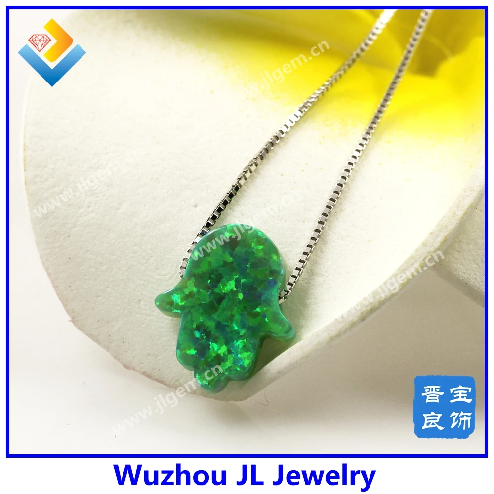 1 шт. 11*13 мм синтетический опал/Хамса опал 925 пробы Серебряная цепочка Ожерелье