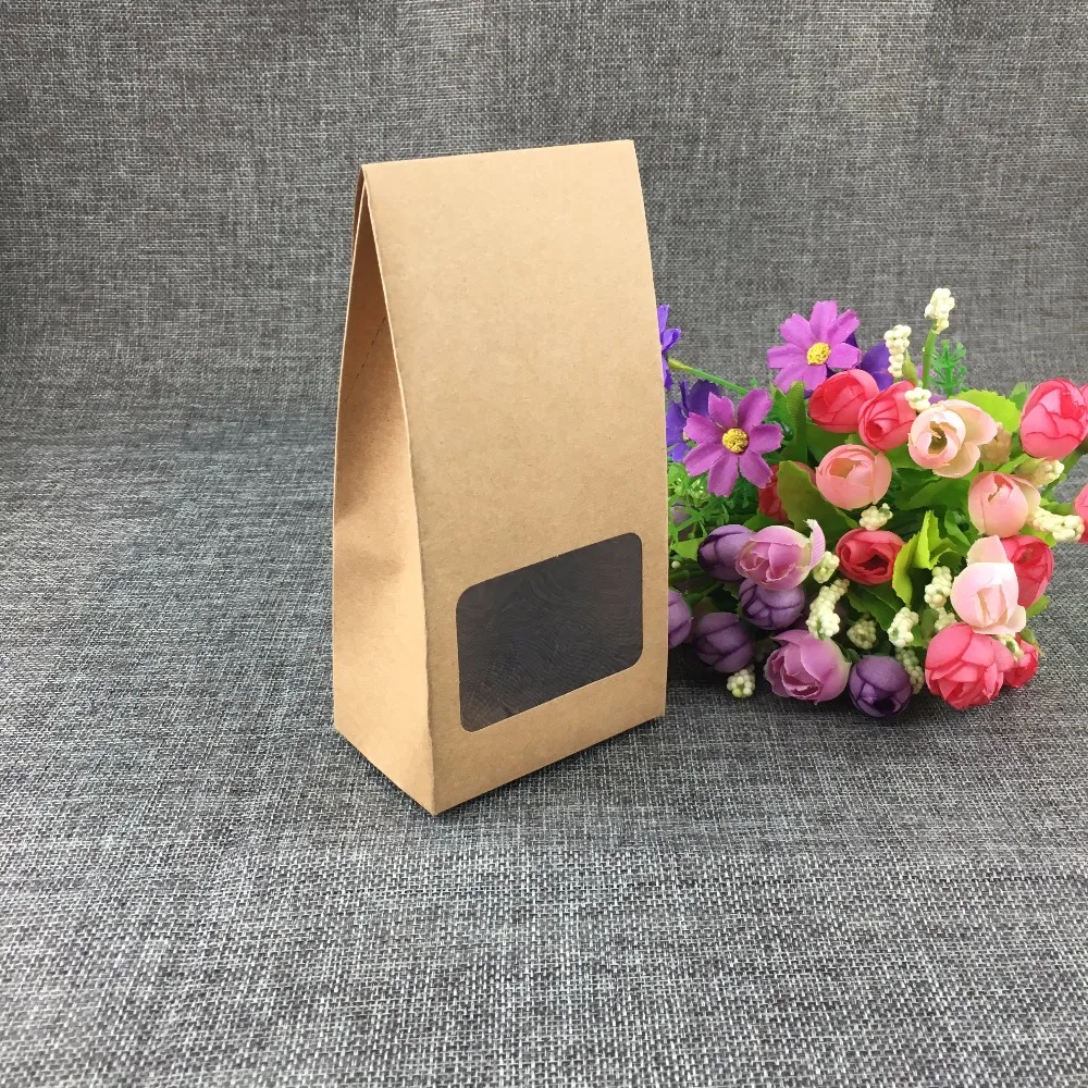 16*8*5cm 50PC/Lot Kraft Paper Candy Bag Rectangle PVC Clear Box Blank Jewelry Package Boxes For Candy/Bake Accept Custom Logo | Украшения и