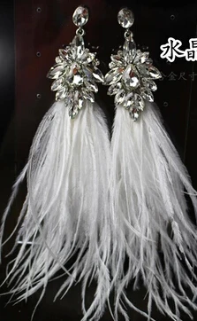 Style 13 white Новые модные роскошные большие натуральные страусиные перья серьги ювелирные изделия длинные висячие серьги для женщин серьги для ночного клуба - Окраска металла: Style 13 white