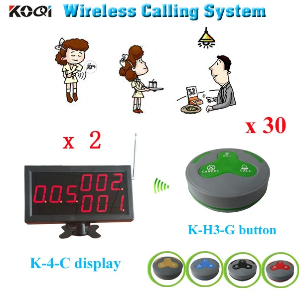 

call service system 2 K-4-C display + 30pcs K-H3 call button restaurant calling system customer service