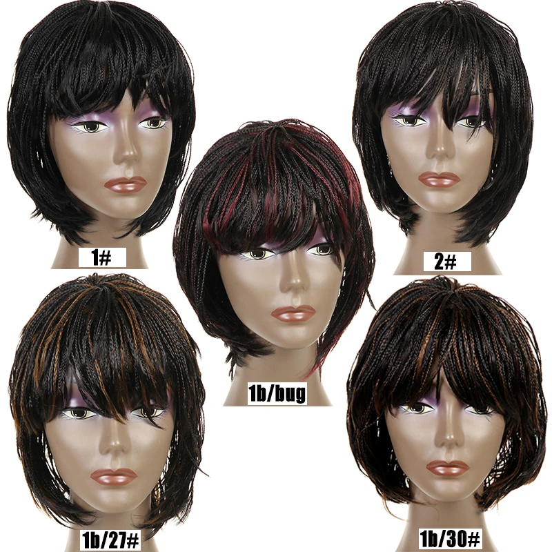 Feibin плетеные парики Короткие афро Твист Синтетические волосы парик Бесплатная