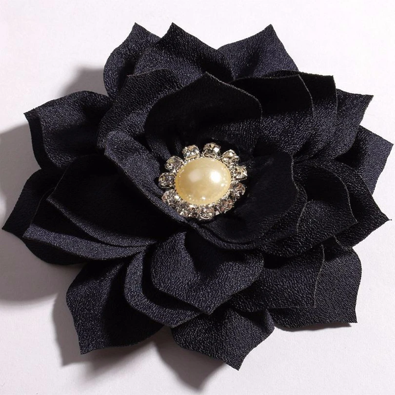 10pcs/lot 3.6&quot 13colors Hair Clips Lotus Flower With Rhinestone Pearl Button For Accessories Fabric Flowers Headbands |