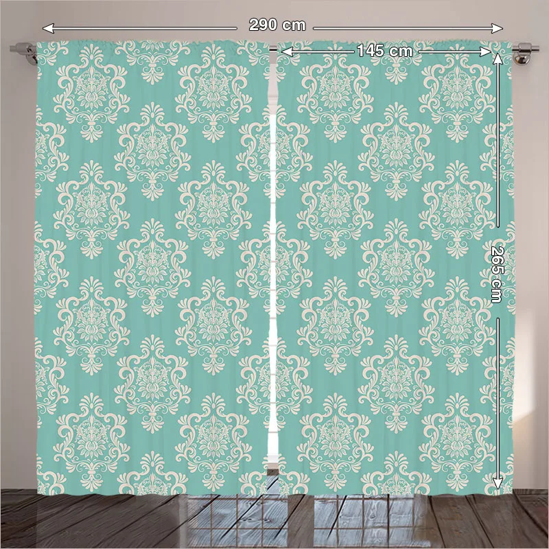 Curtains Green Home Decor Collection Foliate Damask Pattern Turquoise Beige Living Room BedMagic Lady | Дом и сад