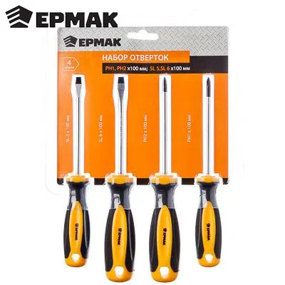 Набор отверток &quotERMAK&quot 4 шт.уки (PH1 PH2x100 SL5 SL6x100)|tool magnetic|screwdrivers phillipsscrewdriver slotted |